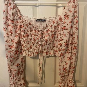 Floral Tie Detail Long Sleeve Top